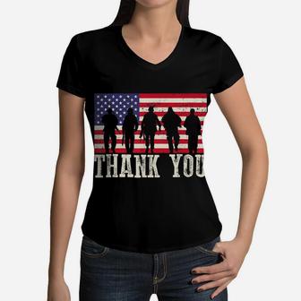 Patriotic T Shirt For Men Women Kids Thank You American Flag Women V-Neck T-Shirt | Crazezy