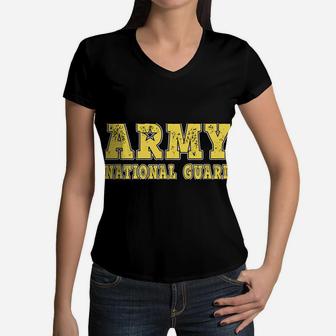 Proud Army National Guard Girlfriend Us Flag Military Couple Sweatshirt Women V-Neck T-Shirt | Crazezy UK