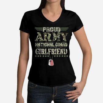 Proud Army National Guard Girlfriend Usa Military Veteran Women V-Neck T-Shirt | Crazezy UK