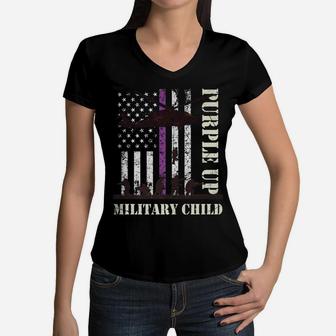Purple Up Shirts Military Child Kids Army Retro Vintage Flag Women V-Neck T-Shirt | Crazezy