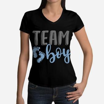 Team Boy Gender Reveal Baby Shower Shirt Women V-Neck T-Shirt | Crazezy