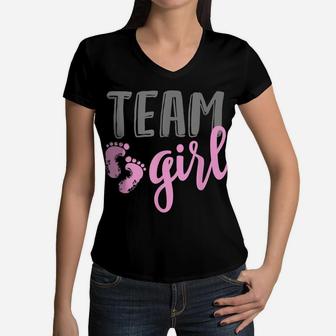 Team Girl Gender Reveal Baby Shower Shirt Women V-Neck T-Shirt | Crazezy AU