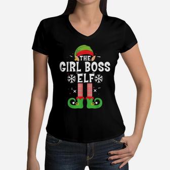 The Girl Boss Elf Christmas Family Matching Pajamas Bossy Women V-Neck T-Shirt | Crazezy UK