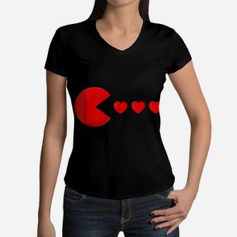 Valentines Day Hearts Funny Boys Girls Kids Gift Women V-Neck T-Shirt | Crazezy DE