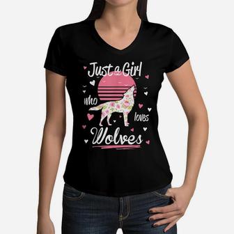 Wolf Shirt Just A Girl Who Loves Wolves Women V-Neck T-Shirt | Crazezy DE