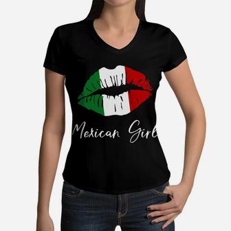 Womens Mexican Girl - Mexico Pride Latina Girl Lips Women V-Neck T-Shirt | Crazezy