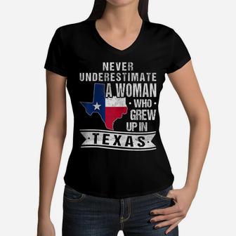 Womens Texas Flag Map Vintage Texas Girl Women V-Neck T-Shirt | Crazezy CA