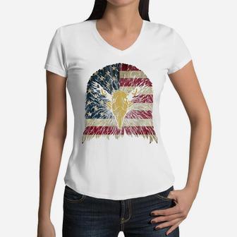 4Th Of July Bald Eagle Tshirt Kids Boys Men American Us Flag Women V-Neck T-Shirt | Crazezy