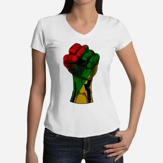Black History Month T Shirt Fist Gift Women Men Kids Women V-Neck T-Shirt | Crazezy UK