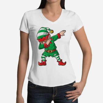 Christmas Dabbing Elf Squad Boys Kids Xmas Family Matching Women V-Neck T-Shirt | Crazezy