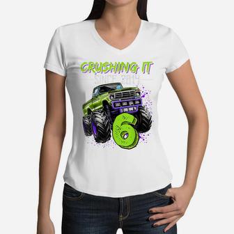 Crushing It Since 2014 6Th Birthday Monster Truck Gift Boys Women V-Neck T-Shirt | Crazezy UK