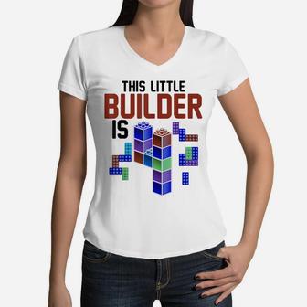 Cute 4Th Birthday Gift 4 Years Old Block Building Boys Girls Women V-Neck T-Shirt | Crazezy DE
