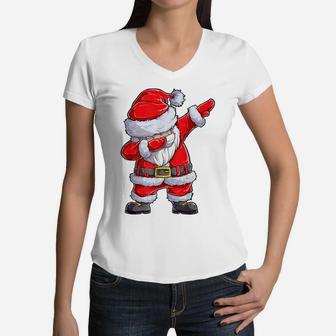 Dabbing Santa Claus Christmas Kids Boys Girls Dab Xmas Gifts Women V-Neck T-Shirt | Crazezy CA