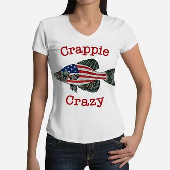 Freshwater Fishing Gift Men Women Kids USA Black Crappie Women V-Neck T-Shirt | Crazezy UK