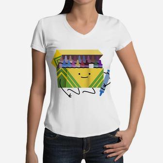 Funny Good Boys Crayon Box Smile Teacher Gift Raglan Baseball Tee Women V-Neck T-Shirt | Crazezy