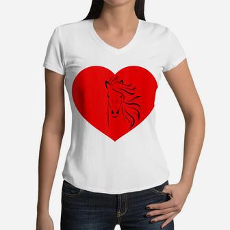 I Love Horses Red Heart Stable Girl Horse Groom Owner Lover Women V-Neck T-Shirt | Crazezy