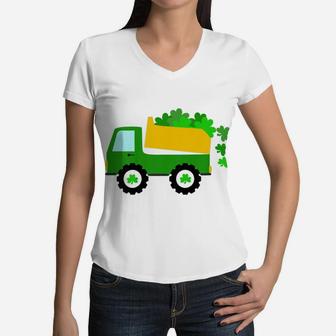 Kids Kids St Patricks Day Shirts, Irish Shamrock Boys Truck Women V-Neck T-Shirt | Crazezy
