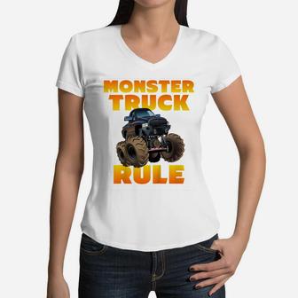 Kids Monster Truck Birthday Boy - Monster Truck Rule JAM T-Shirt Women V-Neck T-Shirt | Crazezy CA