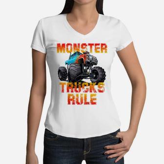Kids Monster Trucks Rule JAM - Gift Idea For Toddler Boy Women V-Neck T-Shirt | Crazezy CA