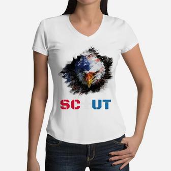 Patriotic Scout Boy Girl Scouting Lover Us Flag Eagle Sweatshirt Women V-Neck T-Shirt | Crazezy CA