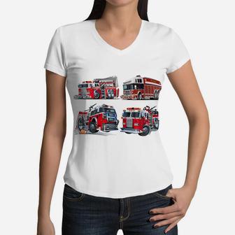 Types Of Fire Truck Boy Toddler Kids Firefighter Xmas Gifts Zip Hoodie Women V-Neck T-Shirt | Crazezy DE