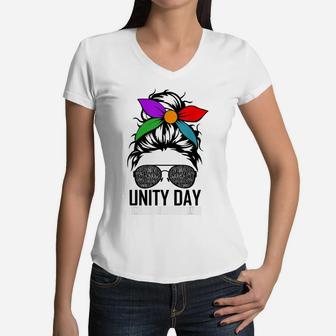 Unity Day Shirt Orange Kindness Takes Courage Unity Day Kids Women V-Neck T-Shirt | Crazezy DE