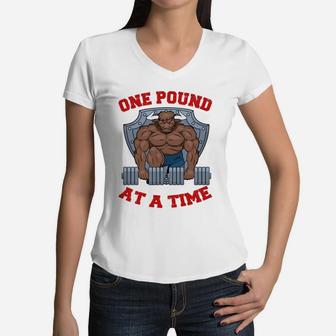 Weight Lifting Bodybuilding One Pound At A Time Women V-Neck T-Shirt | Crazezy UK