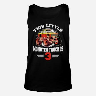 3Rd Birthday Little Monster Truck Is 3 Bday Gift Tee Unisex Tank Top | Crazezy DE
