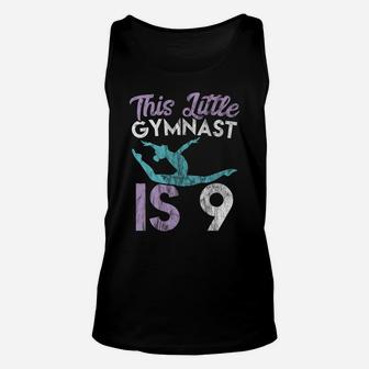 9 Year Old Birthday For Girls Little Gymnast Is 9 Unisex Tank Top | Crazezy CA