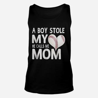 A Boy Stole My Heart He Calls Me Mom Baseball Gift Unisex Tank Top | Crazezy AU