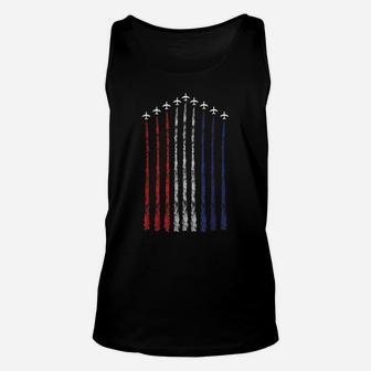 American Flag Usa Fighter Jet Con Trail Unisex Tank Top | Crazezy