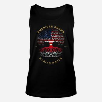 American Grown With Syrian Roots Tree Usa Flag Unique Gifts Unisex Tank Top | Crazezy DE