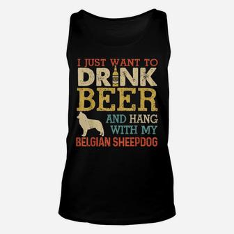 Belgian Sheepdog Dad Drink Beer Hang With Dog Funny Vintage Unisex Tank Top | Crazezy