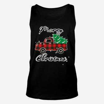 Buffalo Plaid Christmas Tree Cute Red Truck Xmas Gift Raglan Baseball Tee Unisex Tank Top | Crazezy
