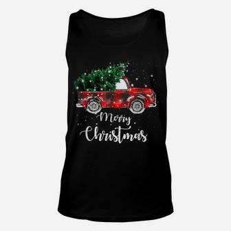 Buffalo Plaid Christmas Tree Red Truck Unisex Tank Top | Crazezy