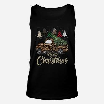 Buffalo Plaid Christmas Tree Red Truck With Leopard Print Unisex Tank Top | Crazezy
