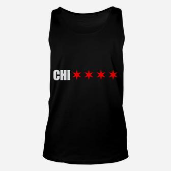 Chicago Chi With 4 Red 6 Corner Stars Of The Chicago Flag Sweatshirt Unisex Tank Top | Crazezy