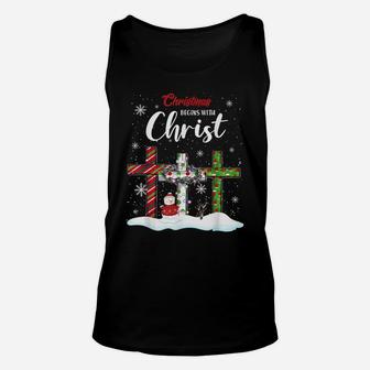 Christmas Begins With Christ Snowman Christian Cross Xmas Unisex Tank Top | Crazezy