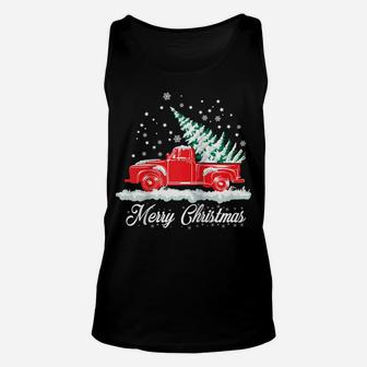 Christmas Classic Old Red Truck Classic XMAS Tree Raglan Baseball Tee Unisex Tank Top | Crazezy
