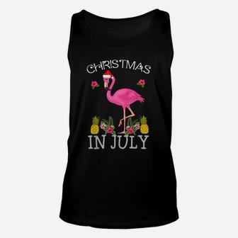 Christmas In July Shirts For Women Pink Flamingo Unisex Tank Top | Crazezy