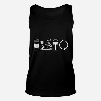 Coffee Spin Wine Repeat Funny Spinning Class Workout Gym Unisex Tank Top | Crazezy DE