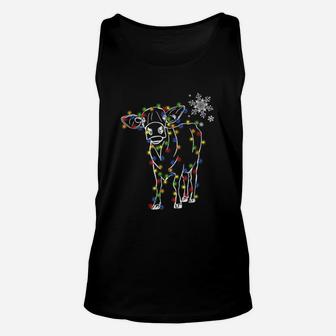 Cow Christmas Light Tree Cow Xmas Snow Lover Unisex Tank Top | Crazezy