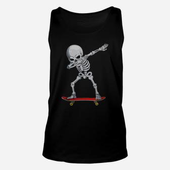 Dabbing Skate Skeleton Skateboard Clothes, Skater Boys Mens T Shirt Unisex Tank Top | Crazezy DE