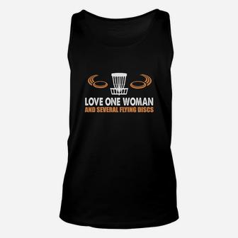 Disc Golf-love One Woman And Several Flying Discs Unisex Tank Top | Crazezy DE