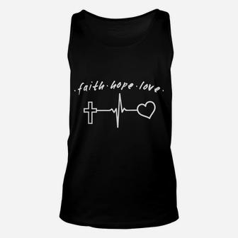 Faith Love Hope Cross Heartbeat Funny Positive Quote Gift Unisex Tank Top | Crazezy DE