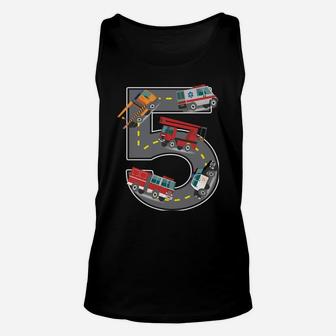 Five Year Old 5Th Birthday Fire Truck Ambulance Police Car Unisex Tank Top | Crazezy