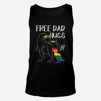 Free Dad Hugs Lgbt Pride Dad Dinosaur Rex Gift Unisex Tank Top | Crazezy DE