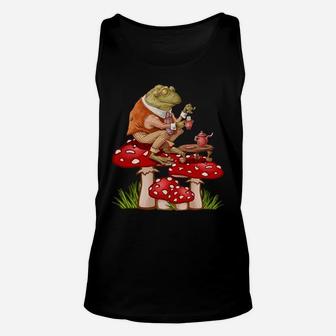 Frog Drinking Tea Mushroom Aesthetic Cottagecore Unisex Tank Top | Crazezy AU