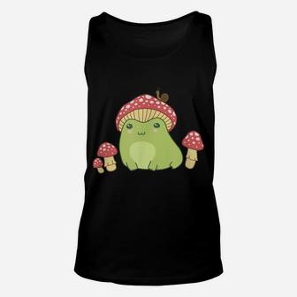 Frog With Mushroom Hat & Snail - Cottagecore Aesthetic Unisex Tank Top | Crazezy AU