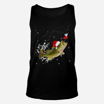 Funny Bass Fishing Santa Hat Christmas Pajama Fishermen Gift Unisex Tank Top | Crazezy DE